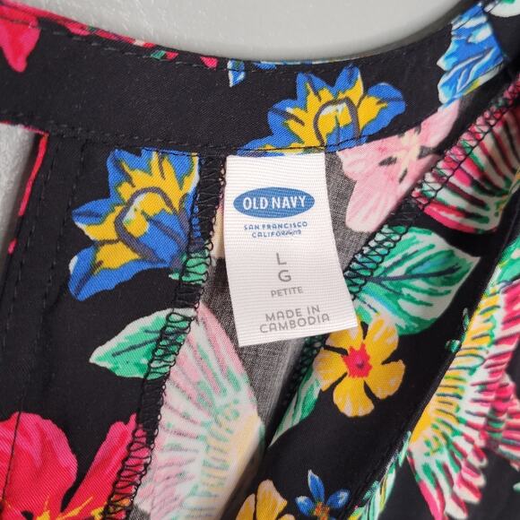 Old Navy Black Tank Dress Womens Size L Petite Dark Floral Tropical Summer Beach - Picture 2 of 7